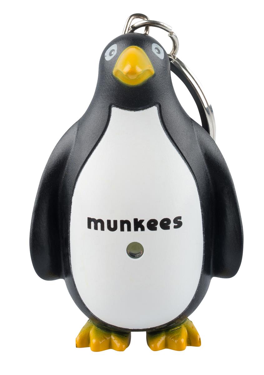 Munkees Pinguin LED Sound Schlüsselanhänger mit leuchtenden Augen Frontansicht