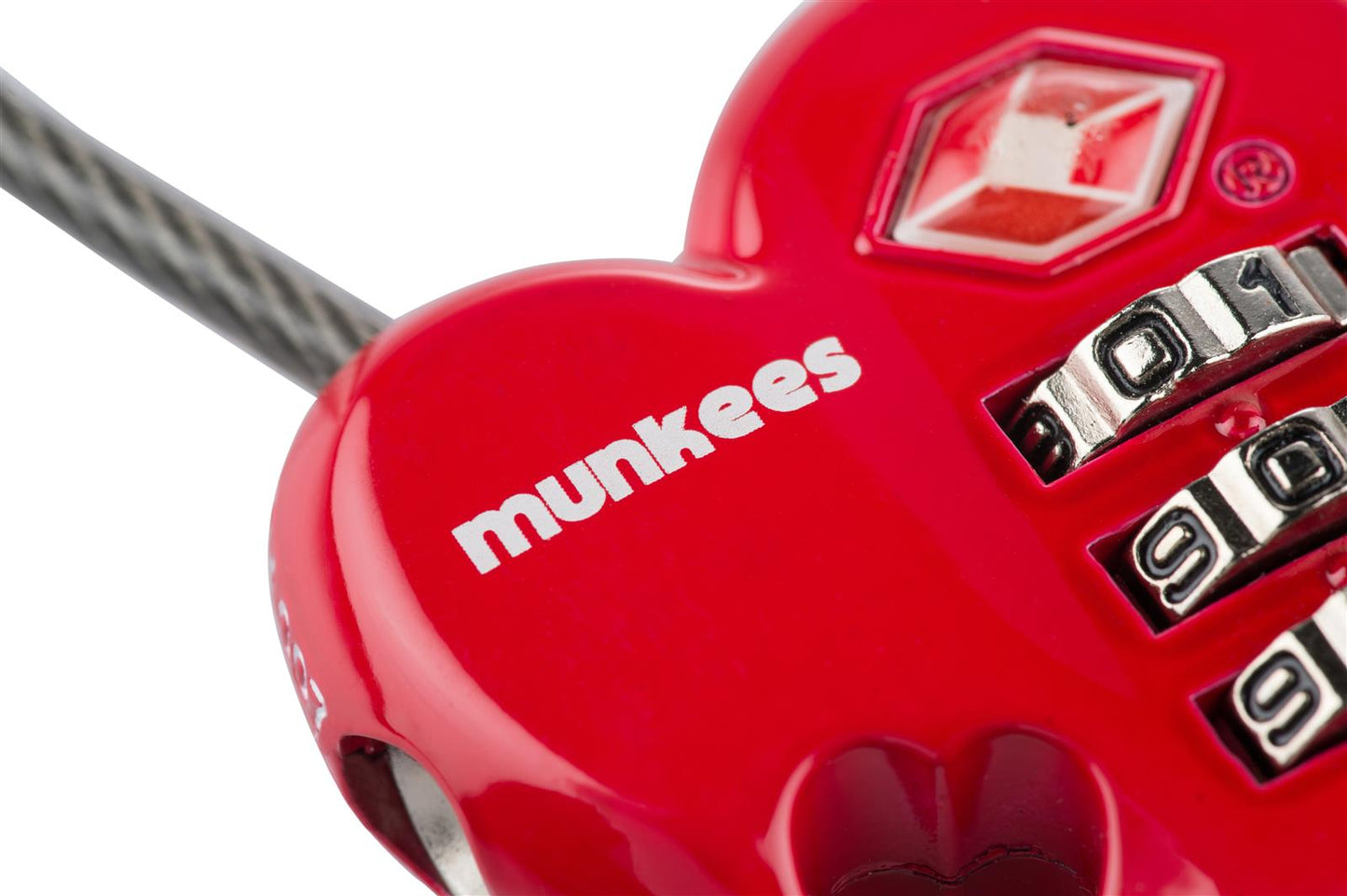 munkees TSA-Zahlenschloss Herzform Rot mit Kabel