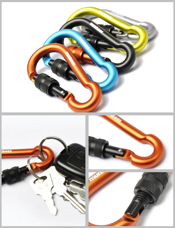 Munkees Karabiner Birne Schraubverschluss Detail Verschlussmechanismus Nahaufnahme