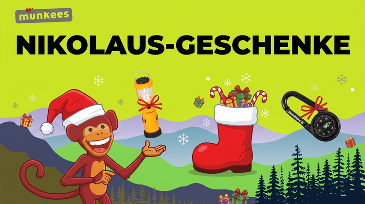 Nikolaus-Geschenke – AceCamp Mini-Laterne und munkees Kompass-Karabiner mit Nikolausstiefel