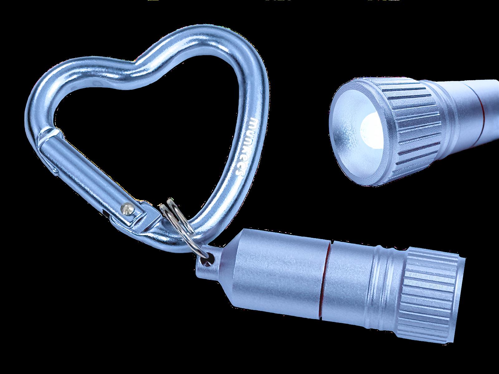 Verpackung munkees Mini LED Taschenlampe mit Herz-Karabiner blau