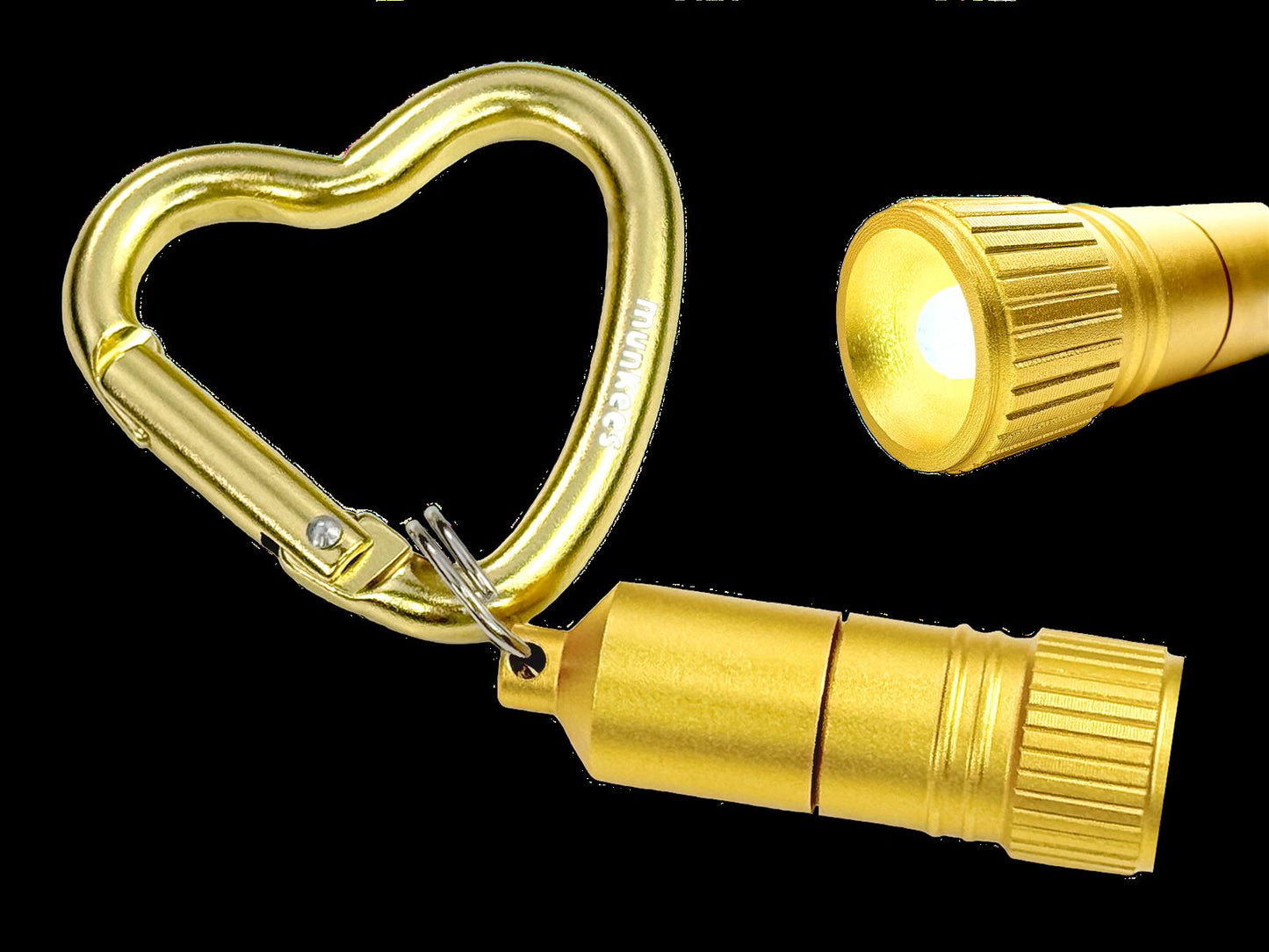 Munkees Mini LED Taschenlampe mit Herz-Karabiner – Gold