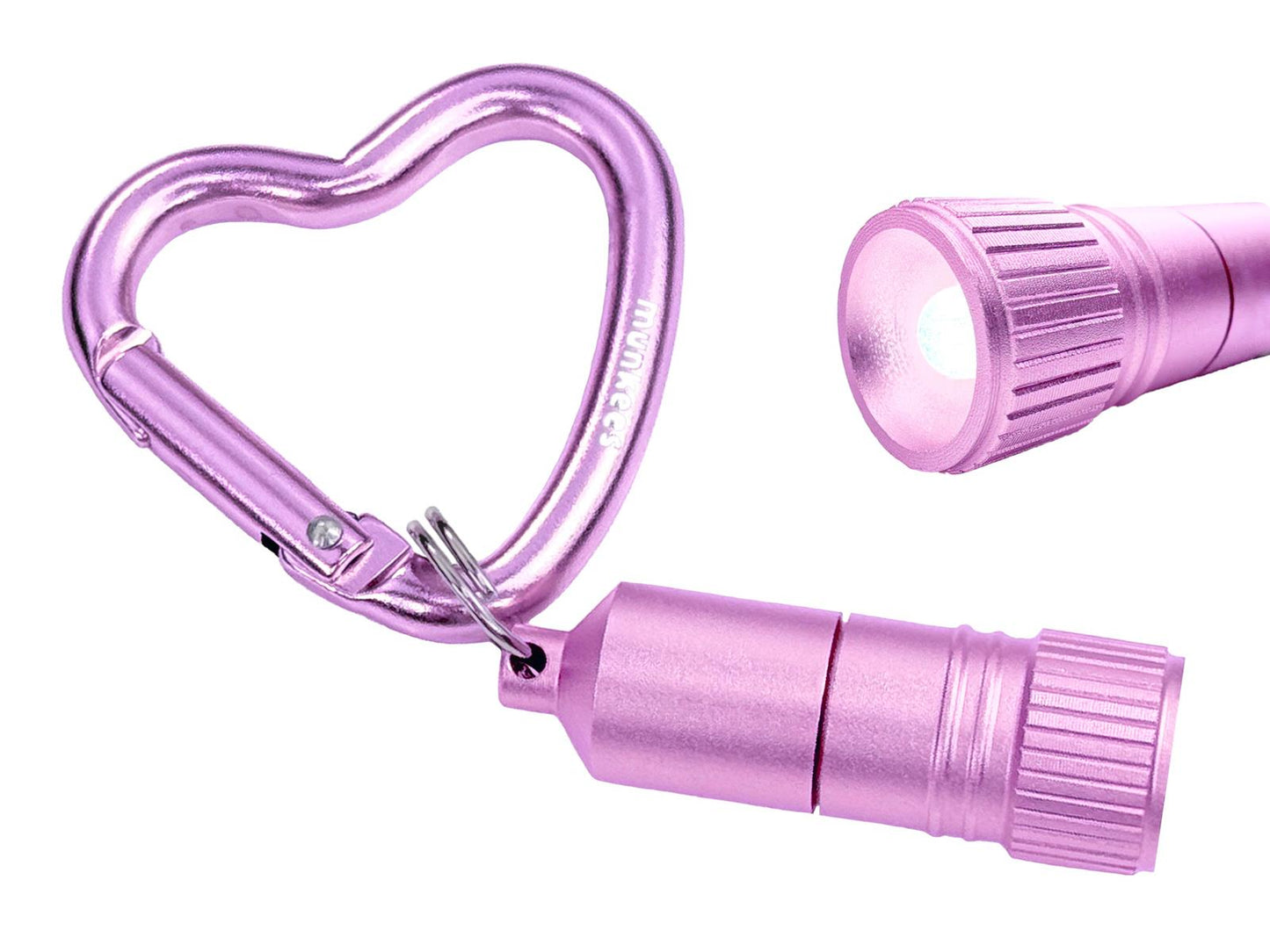 munkees Mini LED Taschenlampe mit Herz-Karabiner pink