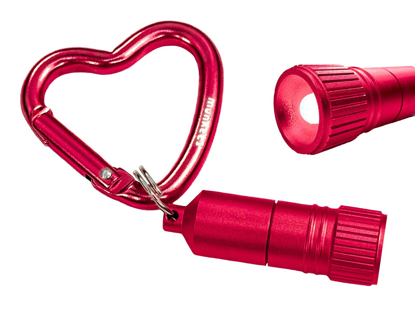 munkees Mini LED Taschenlampe mit Herz-Karabiner rot