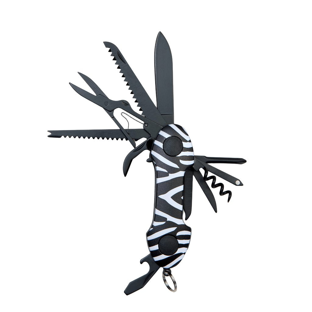 munkees Taschenmesser Zebra mit 15 Funktionen in geschlossenem Zustand