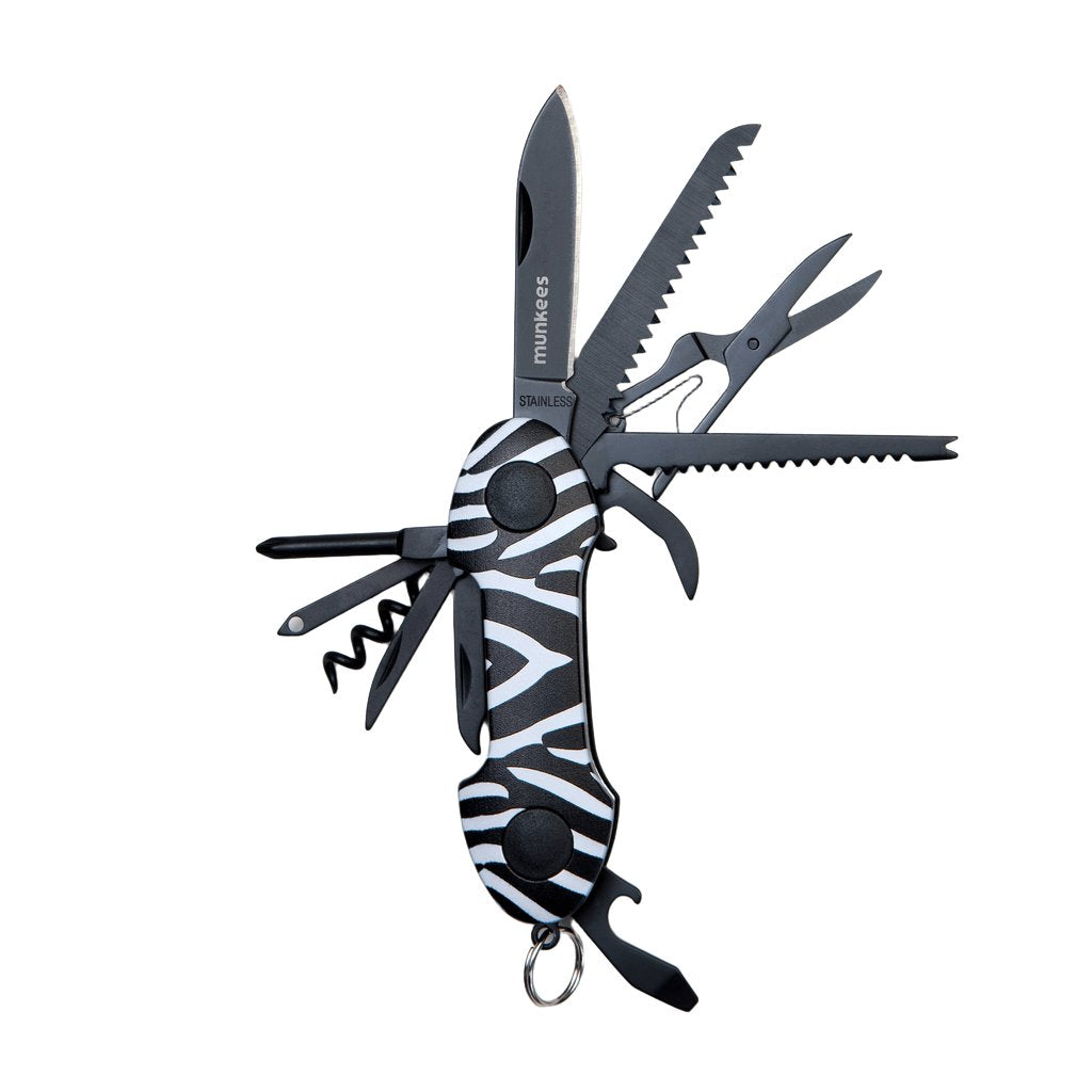 munkees Zebra Taschenmesser alle 15 Funktionen ausgeklappt Detailansicht