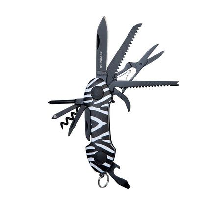 munkees Zebra Taschenmesser alle 15 Funktionen ausgeklappt Detailansicht
