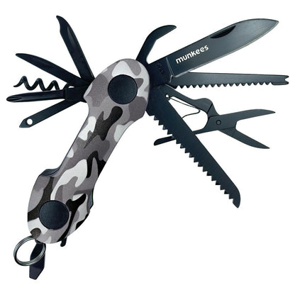 munkees® Taschenmesser Camouflage, 15 Funktionen, kompakt