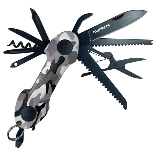 munkees® Taschenmesser Camouflage, 15 Funktionen, kompakt