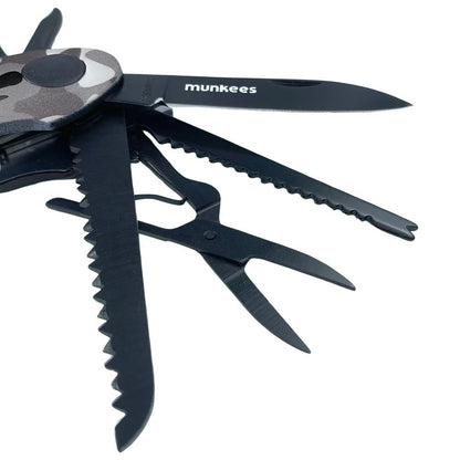 munkees® Taschenmesser Camouflage, 15 Funktionen, kompakt
