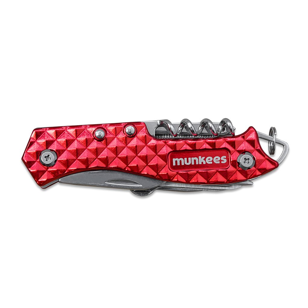 Munkees Taschenmesser Rot Detailansicht Klinge und Griff aus Edelstahl