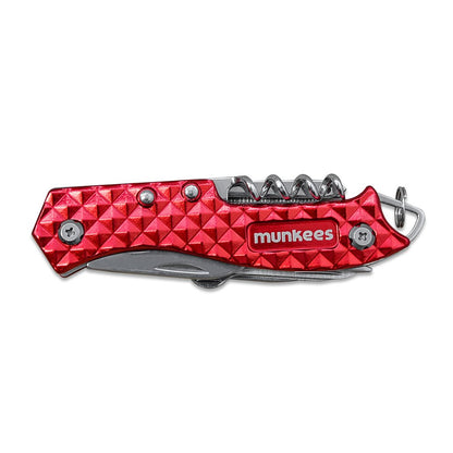 Munkees Taschenmesser Rot Detailansicht Klinge und Griff aus Edelstahl