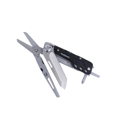 munkees Black Line Messer geöffnet mit ausgeklappter Schere Detailansicht