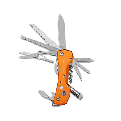 munkees Taschenmesser mit LED 15 Funktionen in Orange Hauptansicht aufgeklappt