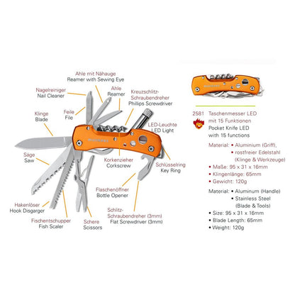 munkees Taschenmesser 15 Funktionen Orange Verpackung Geschenkidee