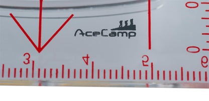 AceCamp Kartenkompass Peilkompass Nadel und Gradskala Nahaufnahme