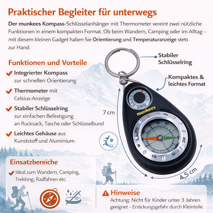 munkees Kompass-Schlüsselanhänger mit Thermometer