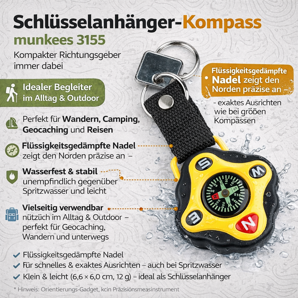 munkees Schlüsselanhänger Kompass, schwarz/gelb
