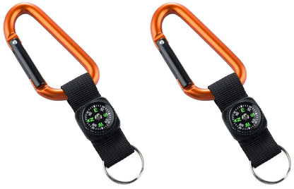 2er-Set Karabiner-Schlüsselanhänger mit Band & Kompass