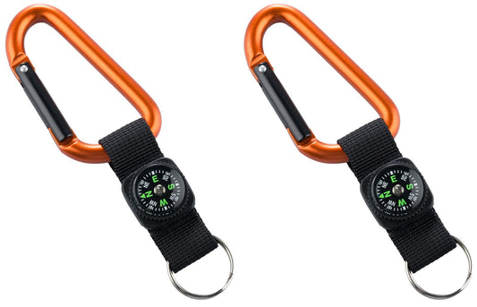 2er-Set Karabiner-Schlüsselanhänger mit Band & Kompass