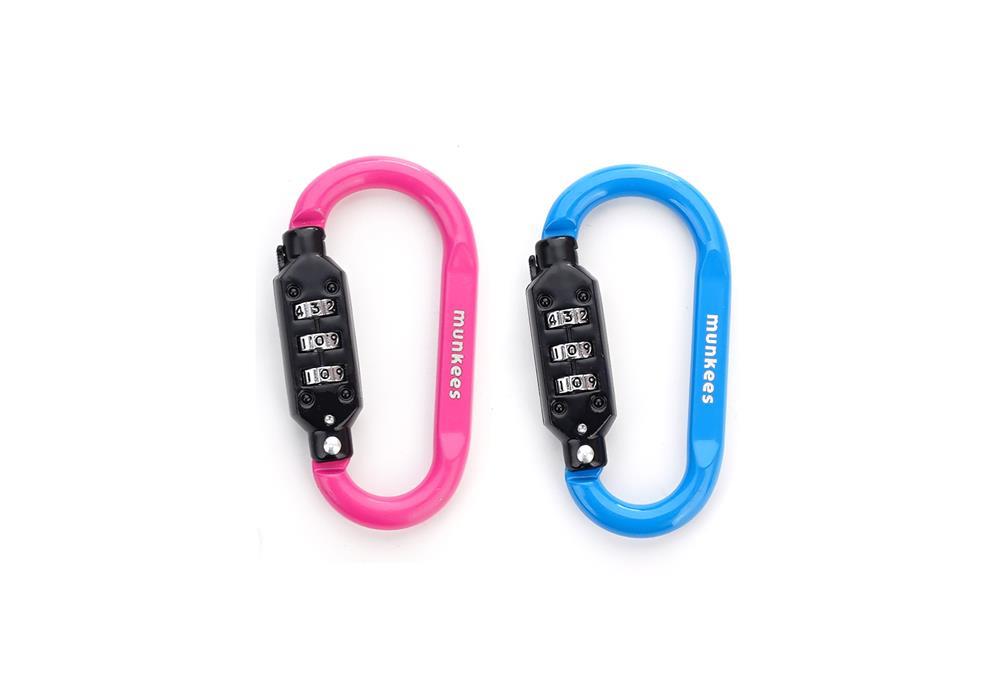 munkees Zahlenschloss-Karabiner D-Form – Magenta oder Blau