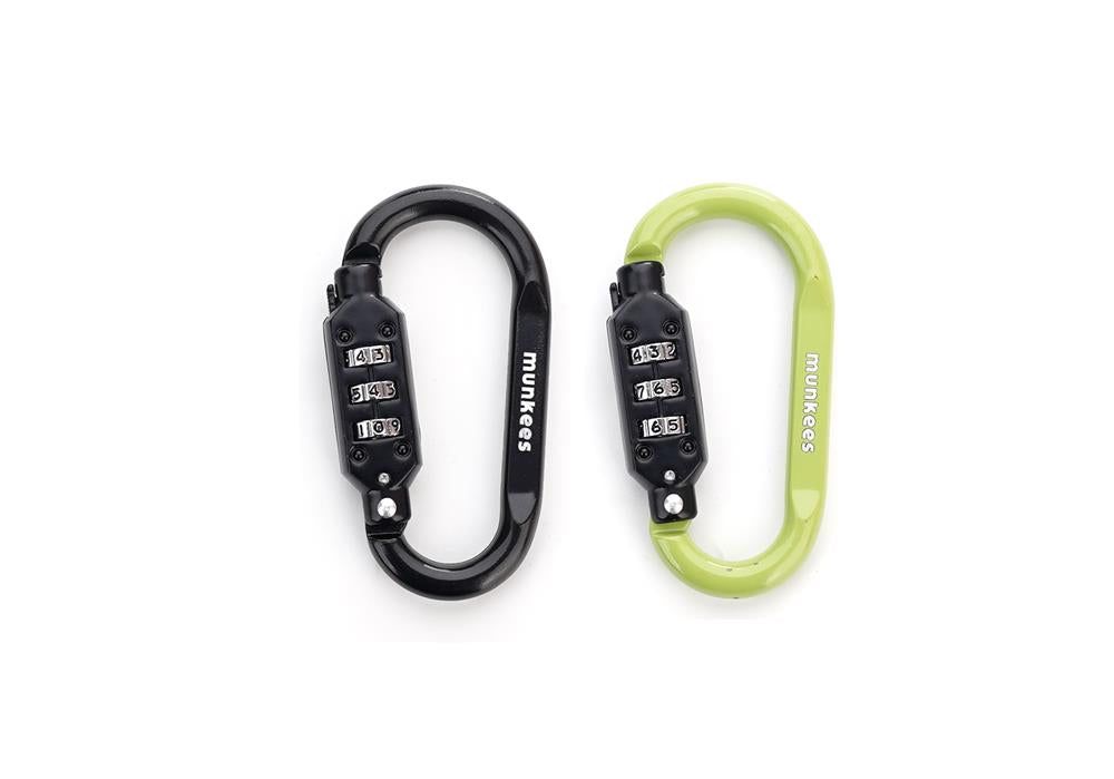 Munkees Zahlenschloss Karabiner D-Form 2er-Set Schwarz/Grün