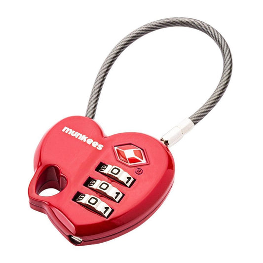 munkees TSA-Zahlenschloss Herzform Rot mit Kabel
