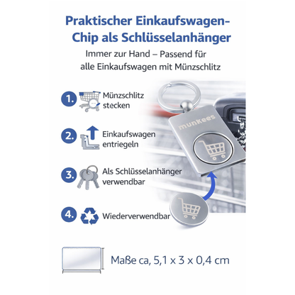 munkees Einkaufswagenchip mit Schlüsselanhänger, Edelstahl
