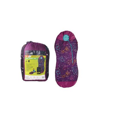 AceCamp Kinderschlafsack leuchtend Verpackung mit Produktinformationen und Maßangaben