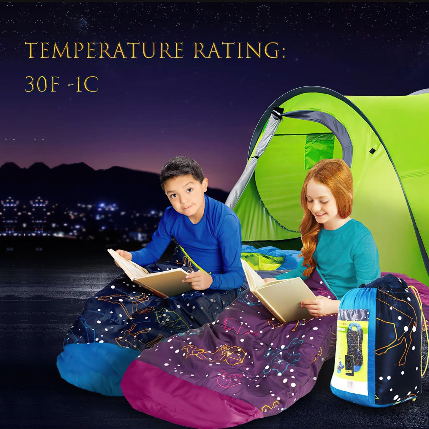 AceCamp Kinderschlafsack mit Leuchteffekt – Blau