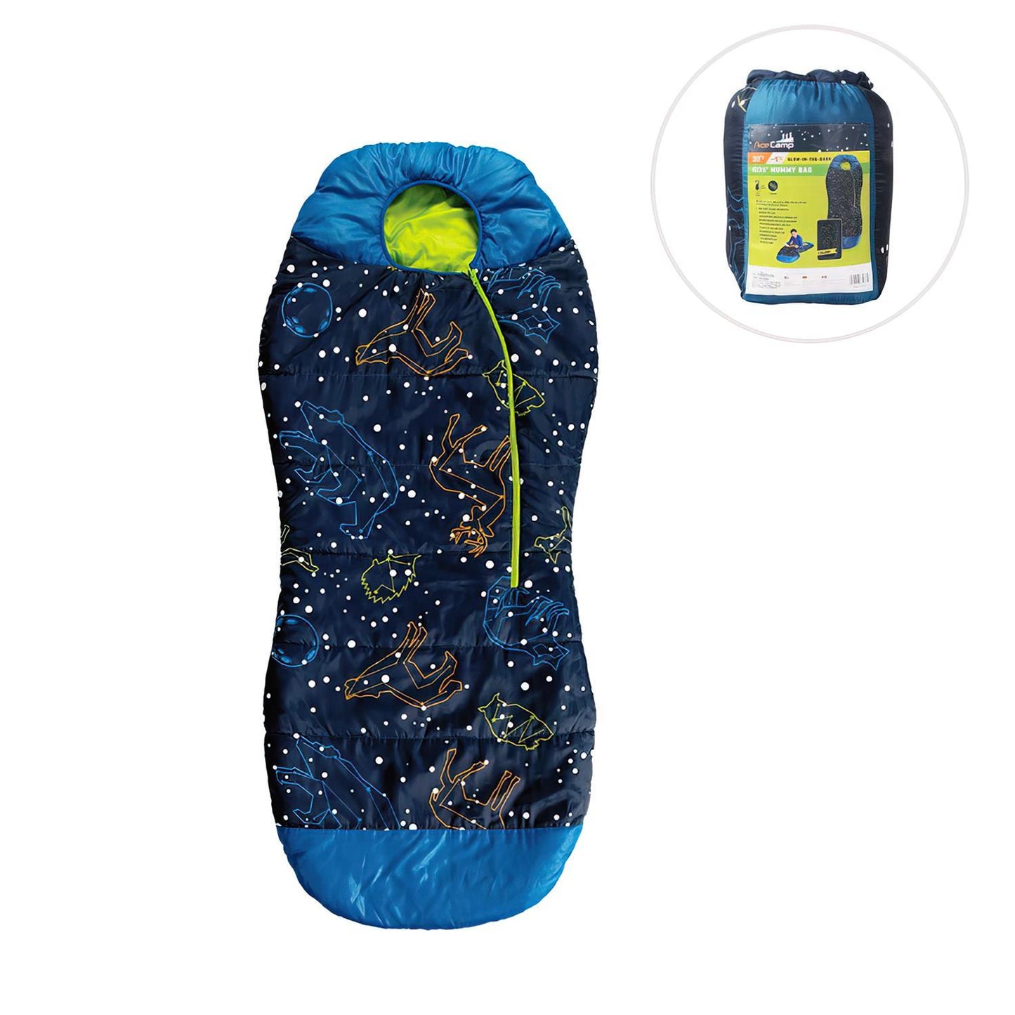 AceCamp Kinderschlafsack mit Leuchteffekt – Blau