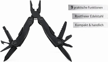 Multi Duo Black – Multitool & Klappmesser aus Edelstahl | 9-in-1 Werkzeug