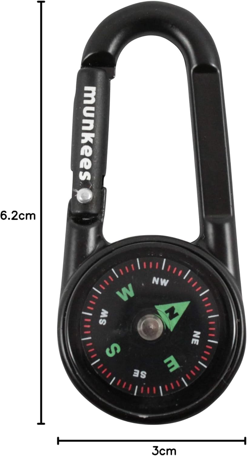 2 x munkees Kompass-Karabiner mit Thermometer schwarz