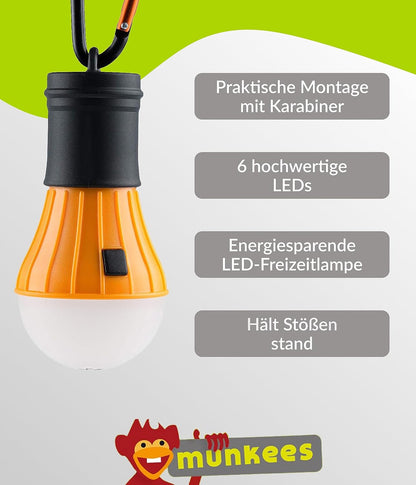 munkees LED Zeltlampe mit Karabiner – Orange