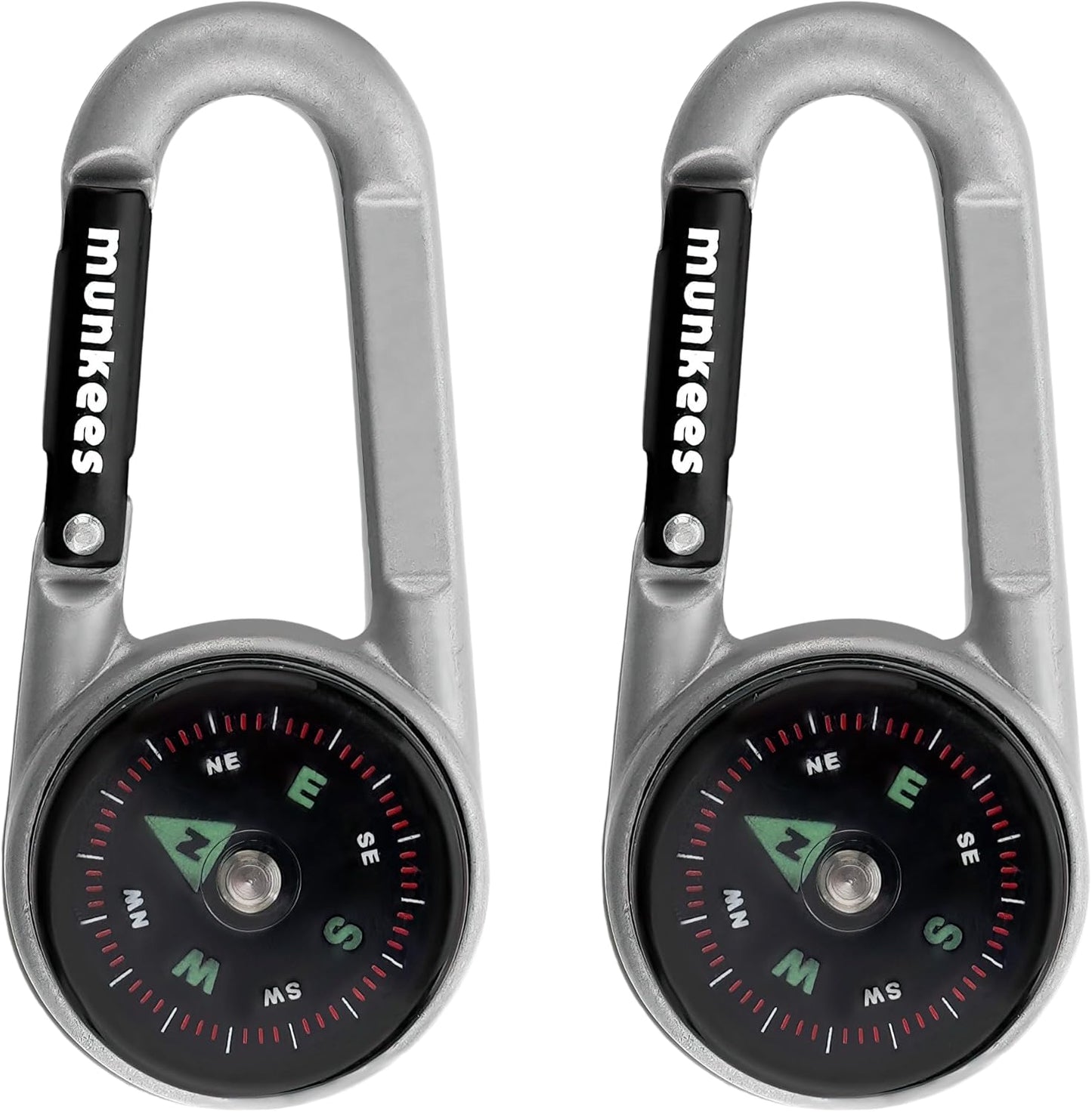 2 x munkees Kompass-Karabiner mit Thermometer silber