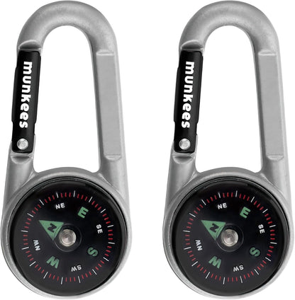2 x munkees Kompass-Karabiner mit Thermometer silber