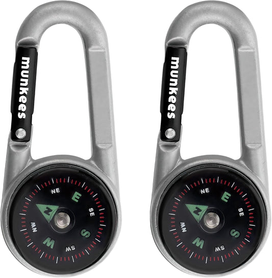 2 x munkees Kompass-Karabiner mit Thermometer silber