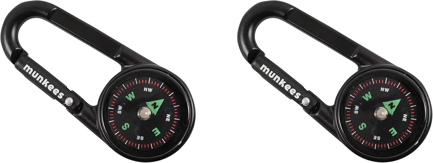 2 x munkees Kompass-Karabiner mit Thermometer schwarz
