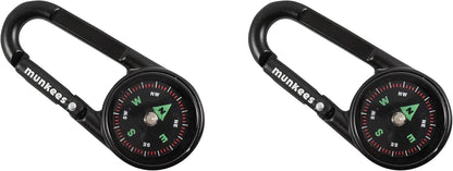 2 x munkees Kompass-Karabiner mit Thermometer schwarz