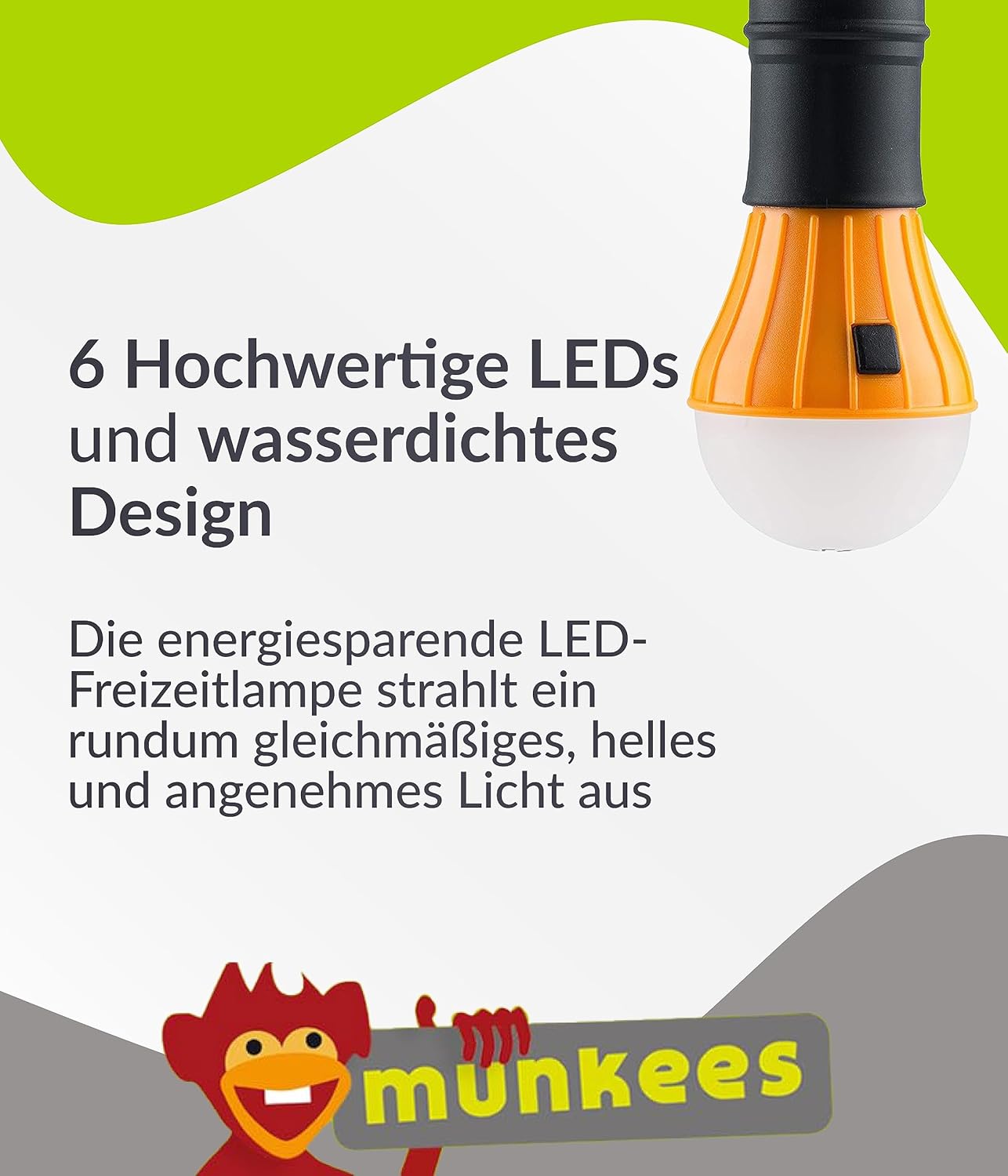 munkees LED Zeltlampe mit Karabiner – Orange