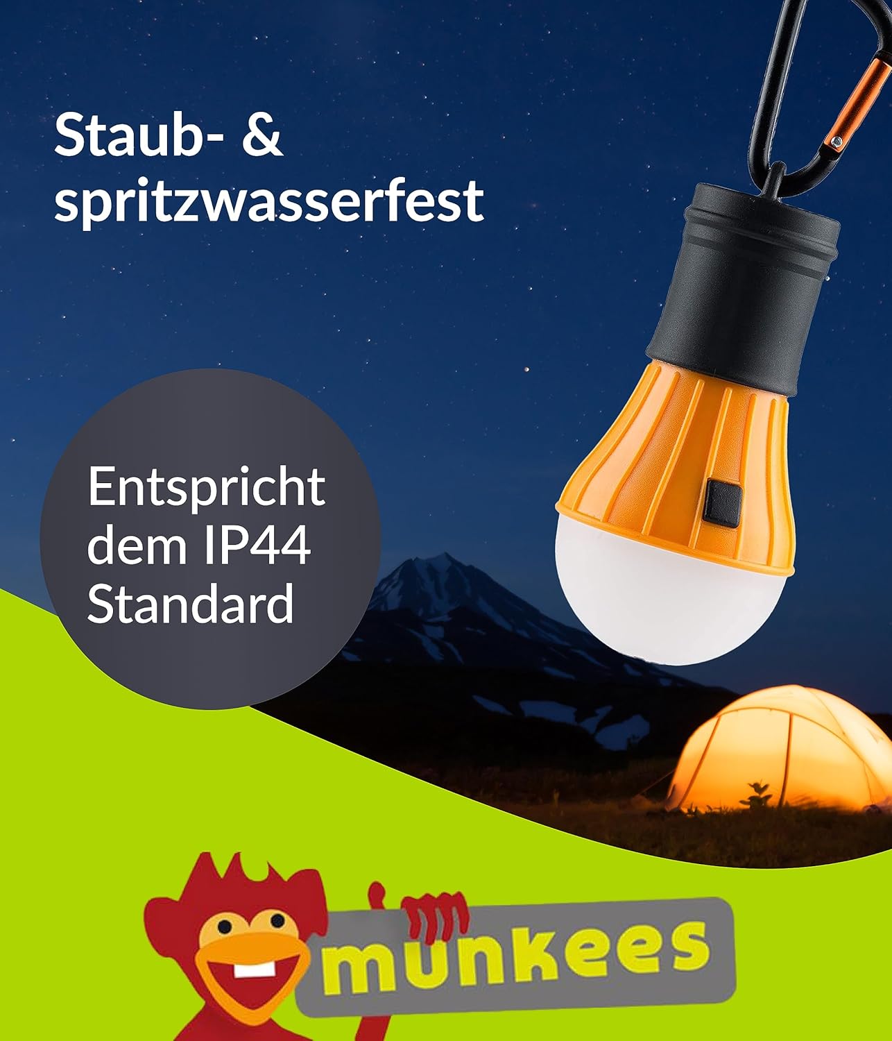munkees LED Zeltlampe mit Karabiner – Orange