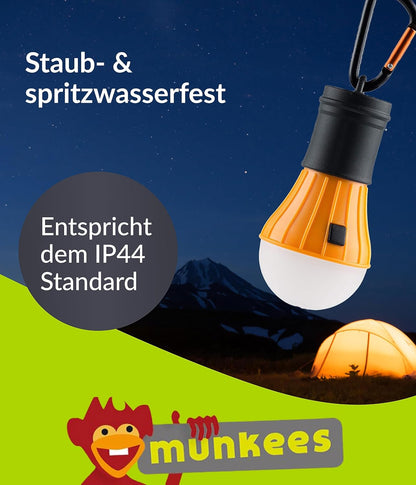 munkees LED Zeltlampe mit Karabiner – Orange