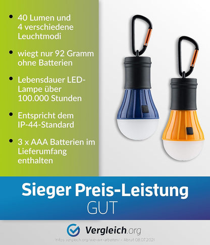 munkees LED Zeltlampe mit Karabiner – Orange