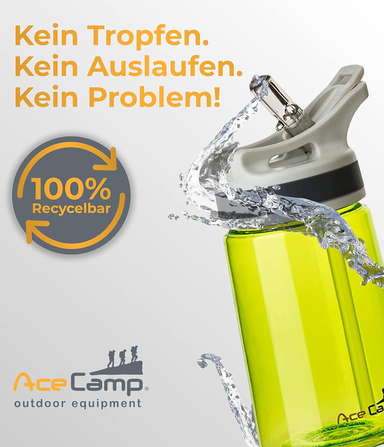 AceCamp TRITAN Trinkflasche 350 ml grün Seitenansicht transparenter Korpus