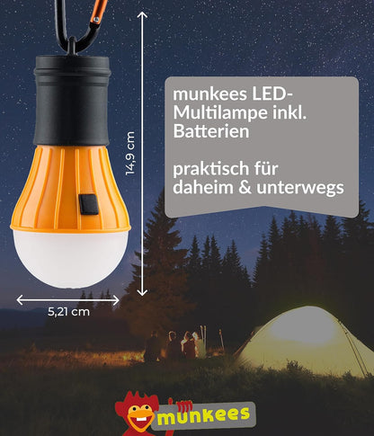 munkees LED Zeltlampe mit Karabiner – Orange