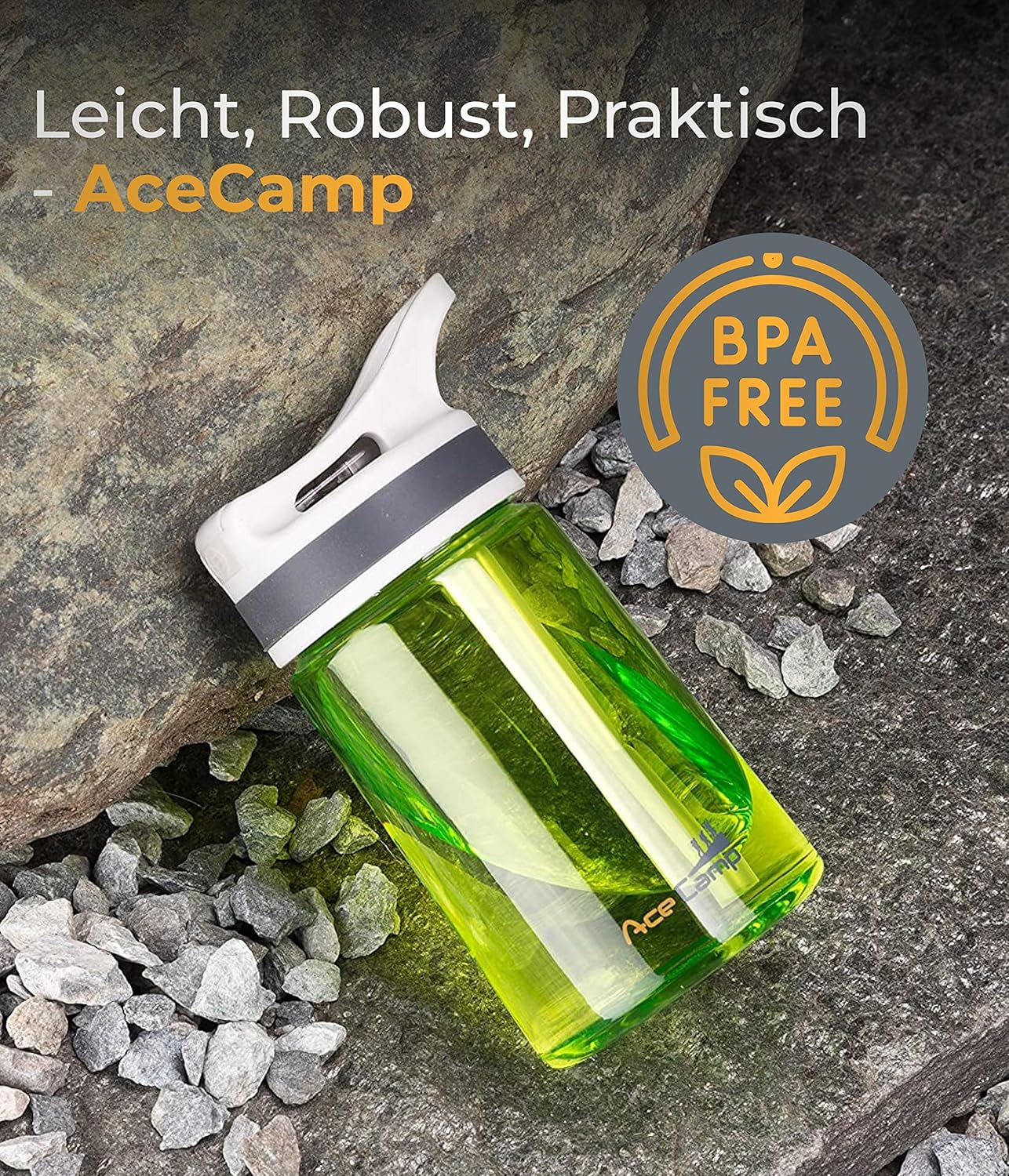 Springdeckel der AceCamp TRITAN Trinkflasche 350 ml Nahaufnahme geöffnet