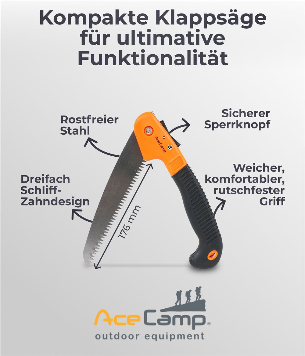AceCamp Faltbare Klappsäge – kompakt & vielseitig einsetzbar