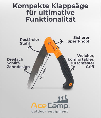 AceCamp Faltbare Klappsäge – kompakt & vielseitig einsetzbar