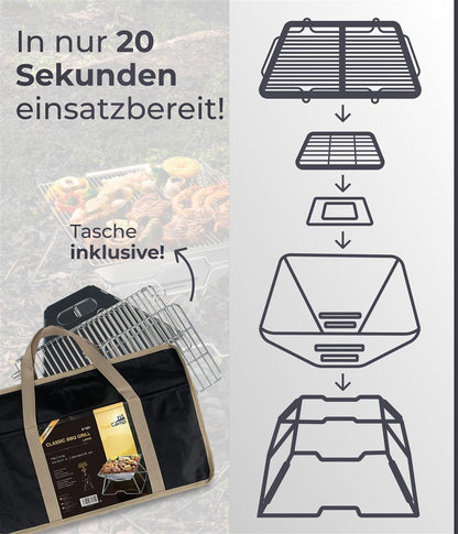 AceCamp Holzkohlegrill To Go – Groß, faltbar, Edelstahl