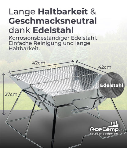 AceCamp Holzkohlegrill To Go – Groß, faltbar, Edelstahl